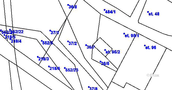 Parcela st. 36/7 v KÚ Vinařice u Loun, Katastrální mapa