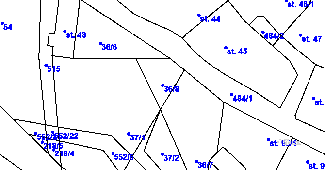 Parcela st. 36/8 v KÚ Vinařice u Loun, Katastrální mapa