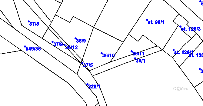 Parcela st. 36/10 v KÚ Vinařice u Loun, Katastrální mapa