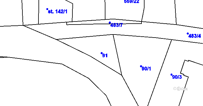 Parcela st. 91 v KÚ Vinařice u Loun, Katastrální mapa