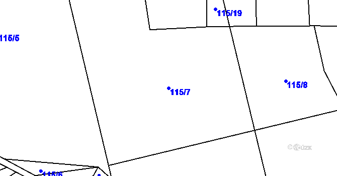 Parcela st. 115/7 v KÚ Vinařice u Loun, Katastrální mapa