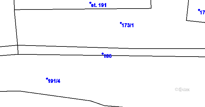 Parcela st. 186 v KÚ Vinařice u Loun, Katastrální mapa