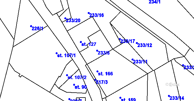Parcela st. 233/5 v KÚ Vinařice u Loun, Katastrální mapa