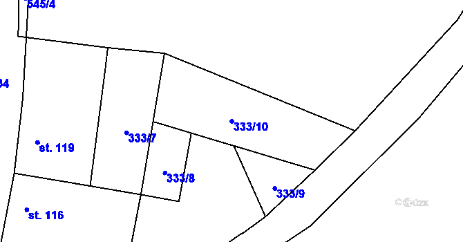 Parcela st. 333/10 v KÚ Vinařice u Loun, Katastrální mapa