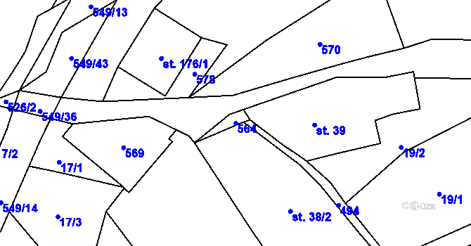 Parcela st. 564 v KÚ Vinařice u Loun, Katastrální mapa