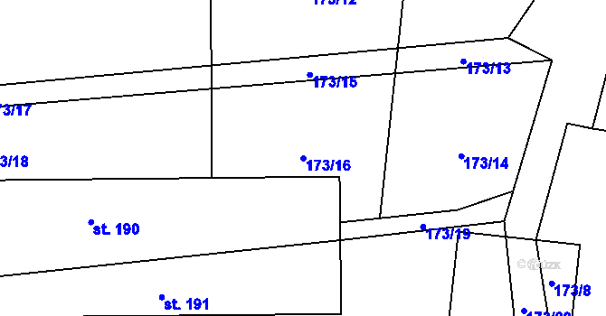 Parcela st. 173/16 v KÚ Vinařice u Loun, Katastrální mapa