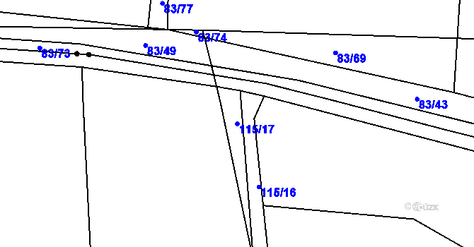 Parcela st. 115/17 v KÚ Vinařice u Loun, Katastrální mapa