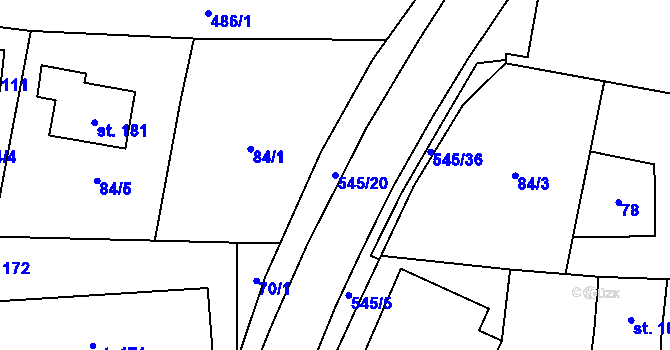 Parcela st. 545/20 v KÚ Vinařice u Loun, Katastrální mapa