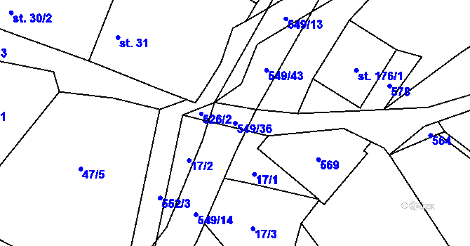 Parcela st. 549/36 v KÚ Vinařice u Loun, Katastrální mapa