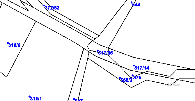 Parcela st. 317/36 v KÚ Vinařice u Loun, Katastrální mapa