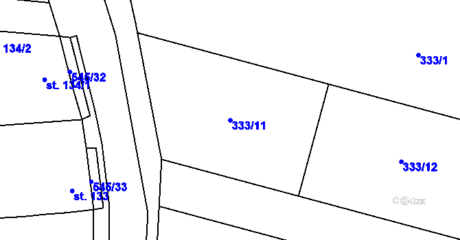 Parcela st. 333/11 v KÚ Vinařice u Loun, Katastrální mapa