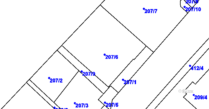 Parcela st. 207/6 v KÚ Lýsky, Katastrální mapa