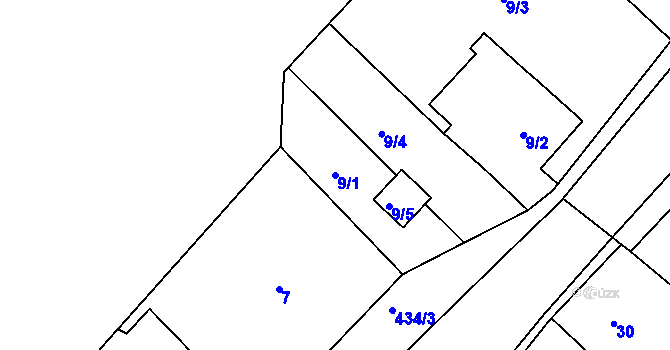 Parcela st. 9/1 v KÚ Lýsky, Katastrální mapa