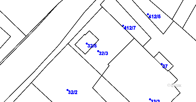 Parcela st. 32/3 v KÚ Lýsky, Katastrální mapa