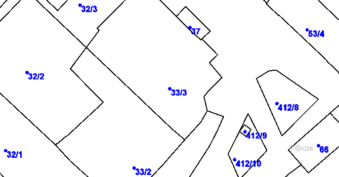 Parcela st. 33/3 v KÚ Lýsky, Katastrální mapa