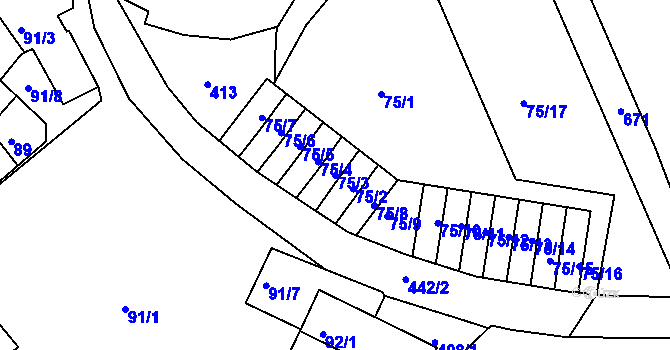 Parcela st. 75/3 v KÚ Lýsky, Katastrální mapa