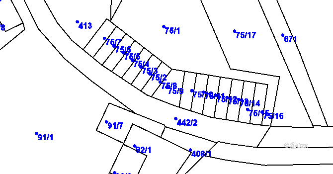 Parcela st. 75/9 v KÚ Lýsky, Katastrální mapa