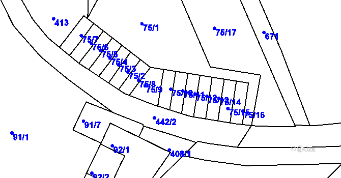 Parcela st. 75/10 v KÚ Lýsky, Katastrální mapa
