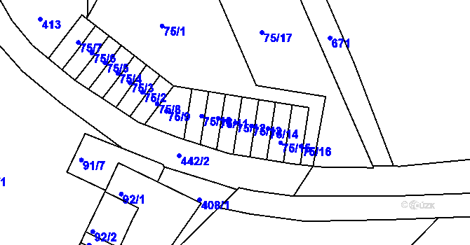 Parcela st. 75/12 v KÚ Lýsky, Katastrální mapa