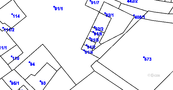 Parcela st. 91/2 v KÚ Lýsky, Katastrální mapa
