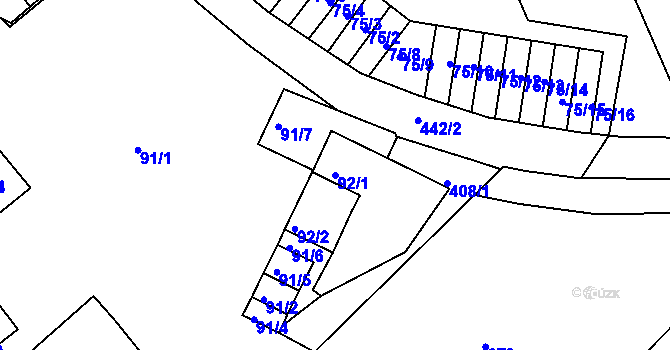 Parcela st. 92/1 v KÚ Lýsky, Katastrální mapa