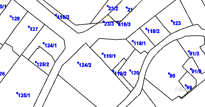 Parcela st. 119/1 v KÚ Lýsky, Katastrální mapa