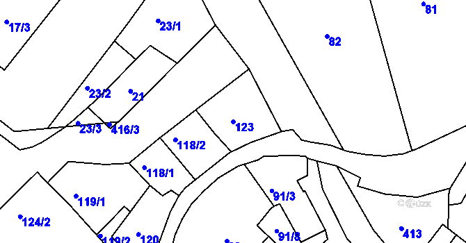 Parcela st. 123 v KÚ Lýsky, Katastrální mapa
