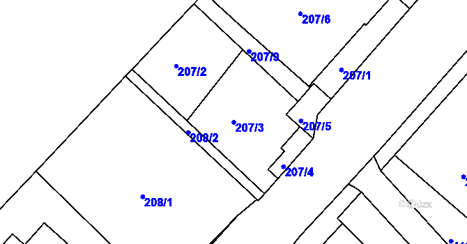Parcela st. 207/3 v KÚ Lýsky, Katastrální mapa