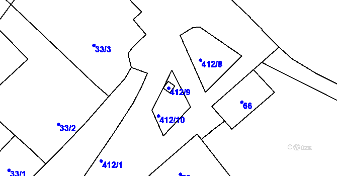 Parcela st. 412/9 v KÚ Lýsky, Katastrální mapa