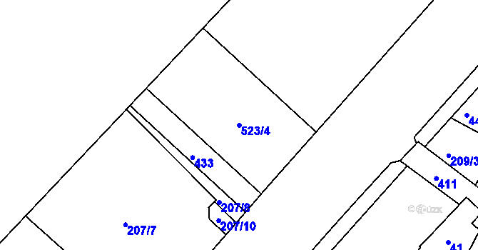 Parcela st. 523/4 v KÚ Lýsky, Katastrální mapa