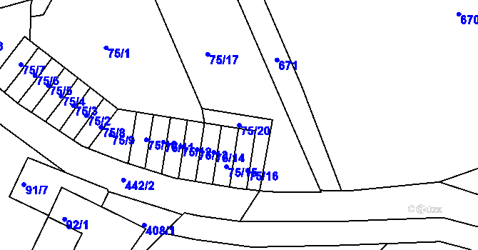 Parcela st. 75/20 v KÚ Lýsky, Katastrální mapa