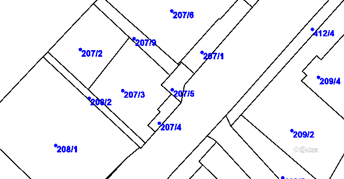 Parcela st. 207/5 v KÚ Lýsky, Katastrální mapa
