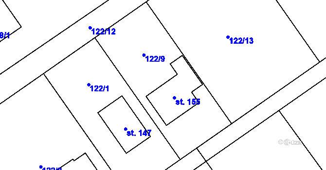 Parcela st. 122/9 v KÚ Popovice u Přerova, Katastrální mapa