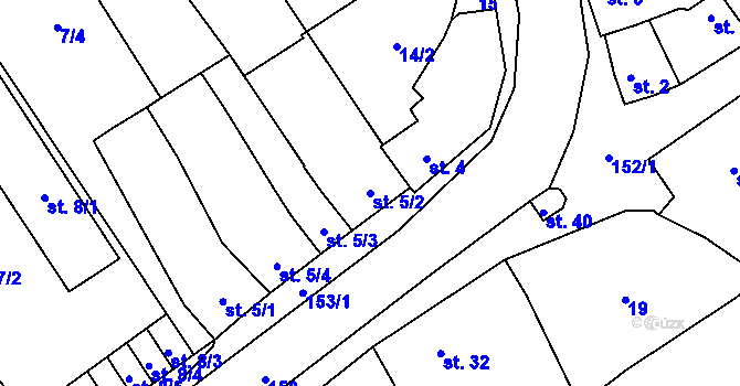 Parcela st. 5/2 v KÚ Popovice u Přerova, Katastrální mapa