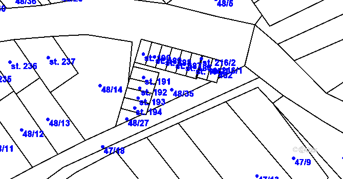 Parcela st. 48/35 v KÚ Vinary u Přerova, Katastrální mapa