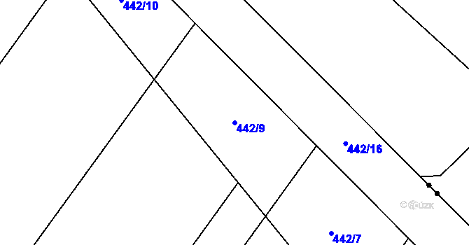 Parcela st. 442/9 v KÚ Vinary u Přerova, Katastrální mapa