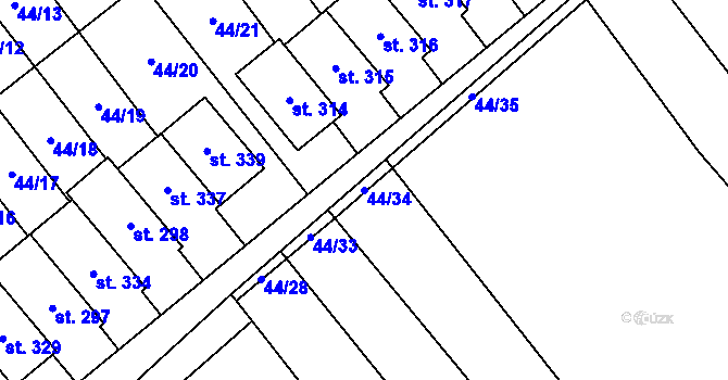 Parcela st. 44/34 v KÚ Vinary u Přerova, Katastrální mapa