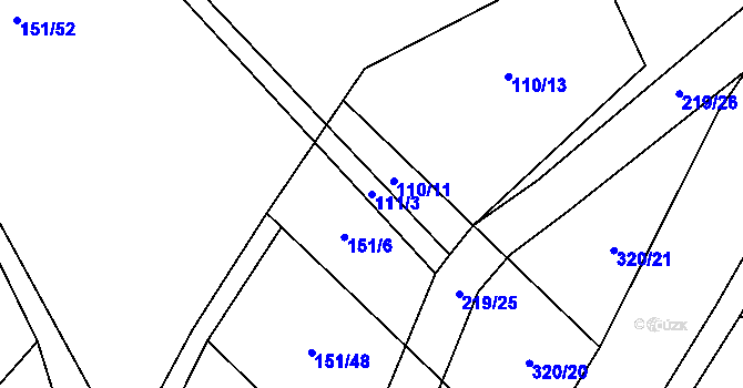 Parcela st. 111/3 v KÚ Vinary u Přerova, Katastrální mapa