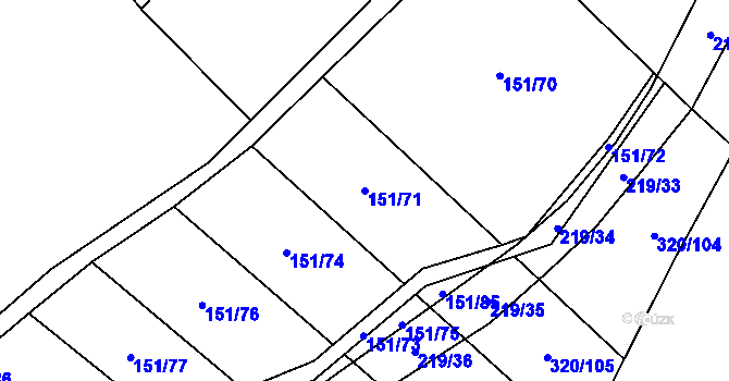 Parcela st. 151/71 v KÚ Vinary u Přerova, Katastrální mapa