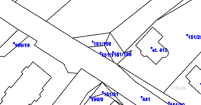 Parcela st. 151/110 v KÚ Vinary u Přerova, Katastrální mapa