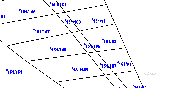 Parcela st. 151/186 v KÚ Vinary u Přerova, Katastrální mapa
