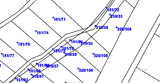 Parcela st. 219/35 v KÚ Vinary u Přerova, Katastrální mapa