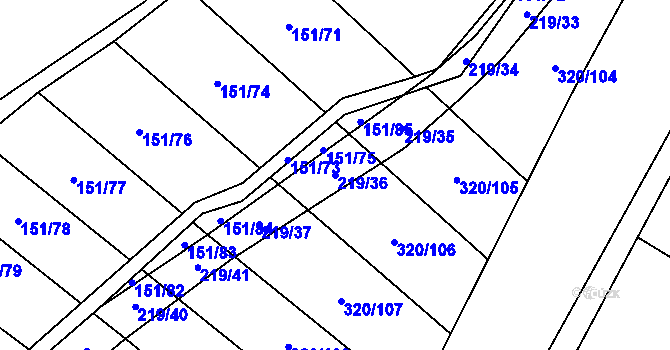Parcela st. 219/36 v KÚ Vinary u Přerova, Katastrální mapa