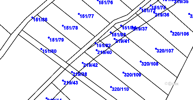Parcela st. 219/40 v KÚ Vinary u Přerova, Katastrální mapa