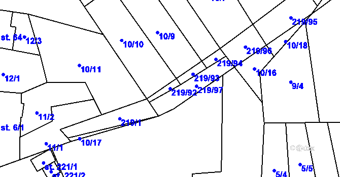 Parcela st. 219/92 v KÚ Vinary u Přerova, Katastrální mapa
