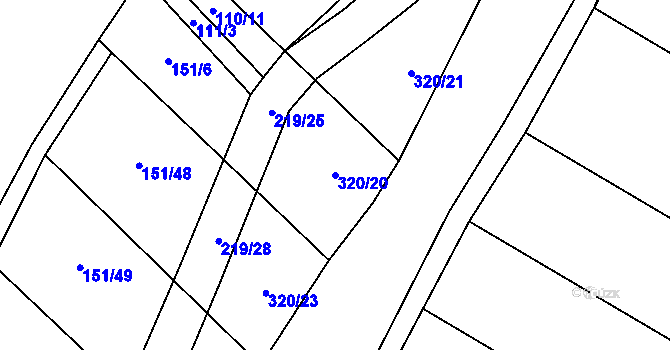 Parcela st. 320/20 v KÚ Vinary u Přerova, Katastrální mapa