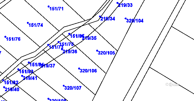Parcela st. 320/105 v KÚ Vinary u Přerova, Katastrální mapa