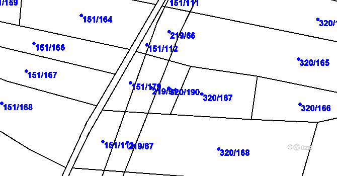 Parcela st. 320/190 v KÚ Vinary u Přerova, Katastrální mapa