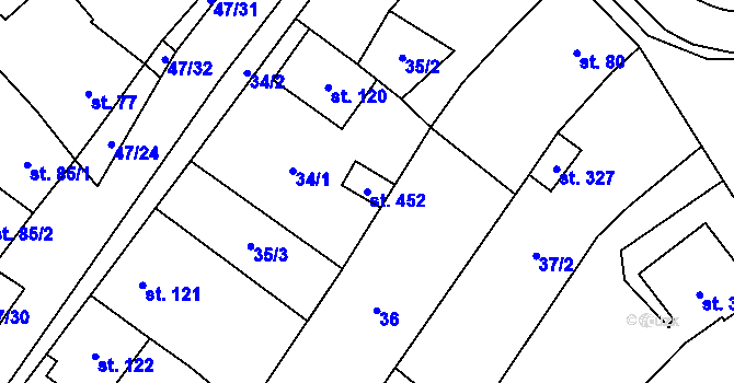 Parcela st. 452 v KÚ Vinary u Přerova, Katastrální mapa