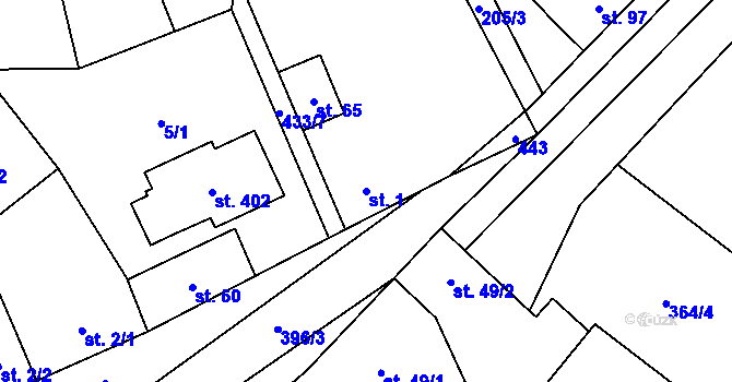 Parcela st. 1 v KÚ Vinary u Přerova, Katastrální mapa